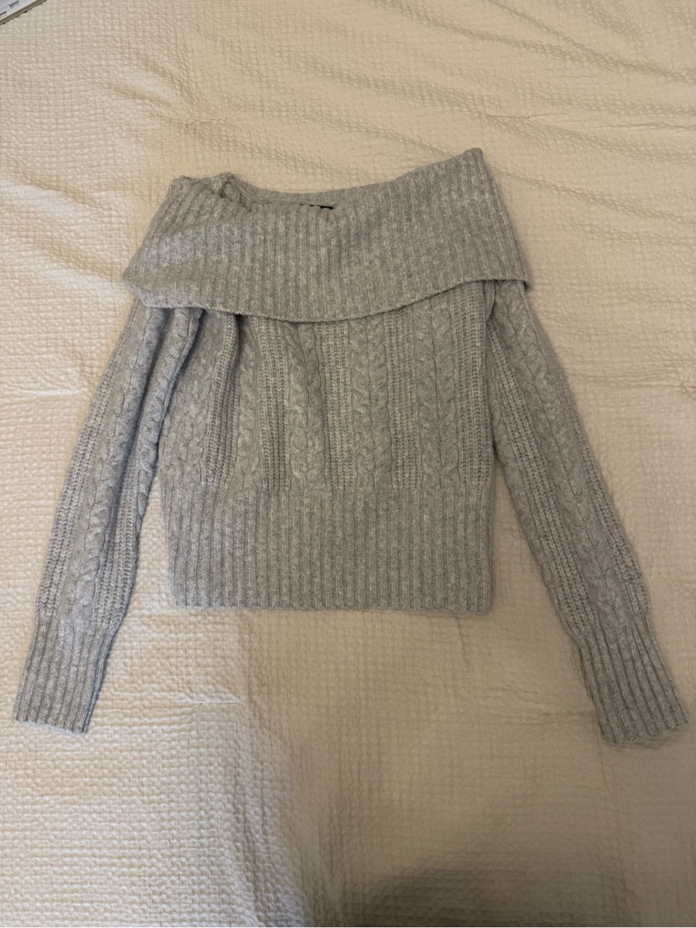 Altar'd State Light Gray Off-Shoulder Cable Knit Sweater NEVER WORN